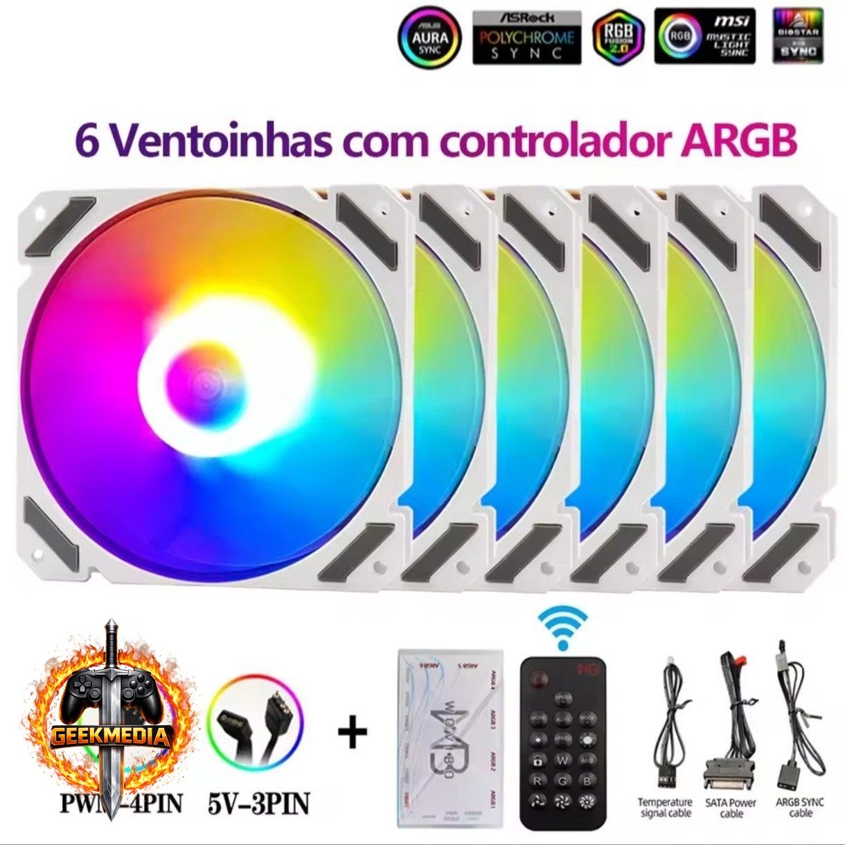 Kit 6 Fans Wovibo  Controladora ARGB