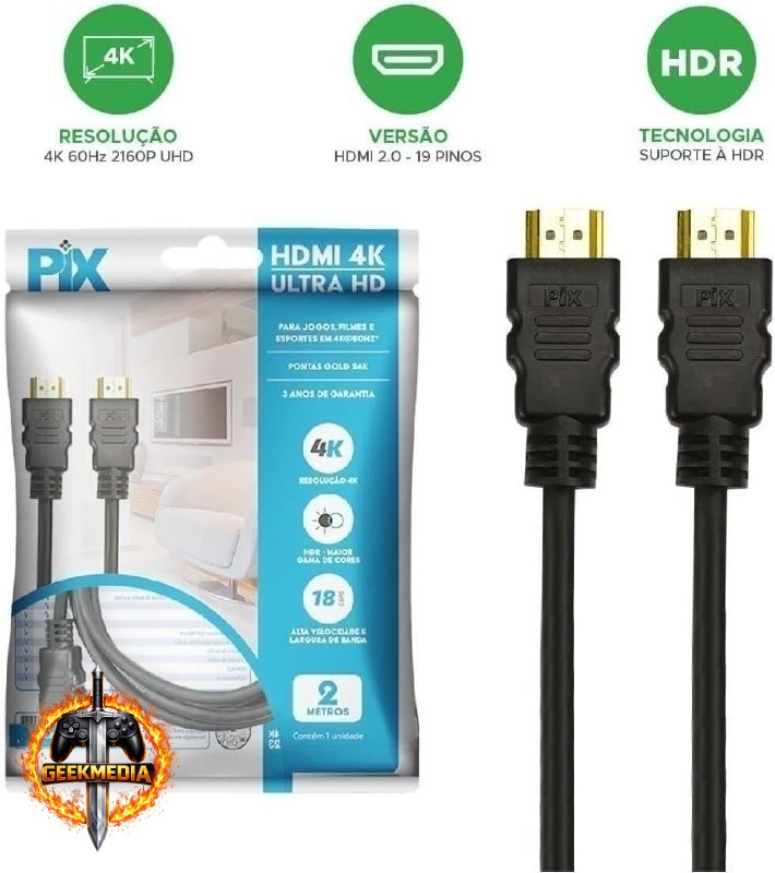Cabo HDMI 2.0 4K HDR 19P 2M Pix Gold