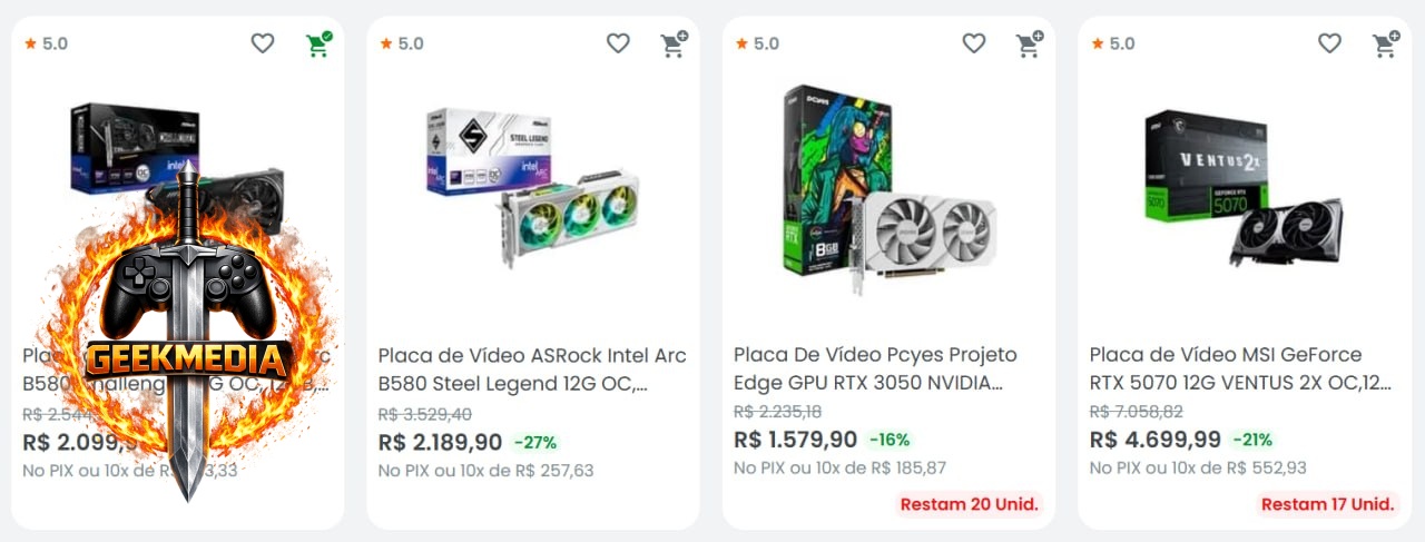 Placa de Vídeo Selecionadas - 10% OFF com Cupom