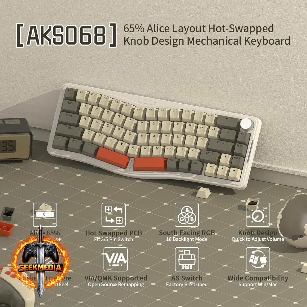 Teclado Mecânico Attack Shark AKS068 Alice, VIA