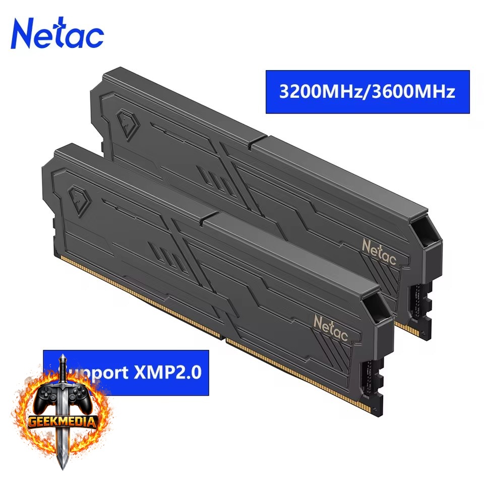 Memória RAM Netac 32GB (2x16GB) 3200MHz DDR4 AM4 Black