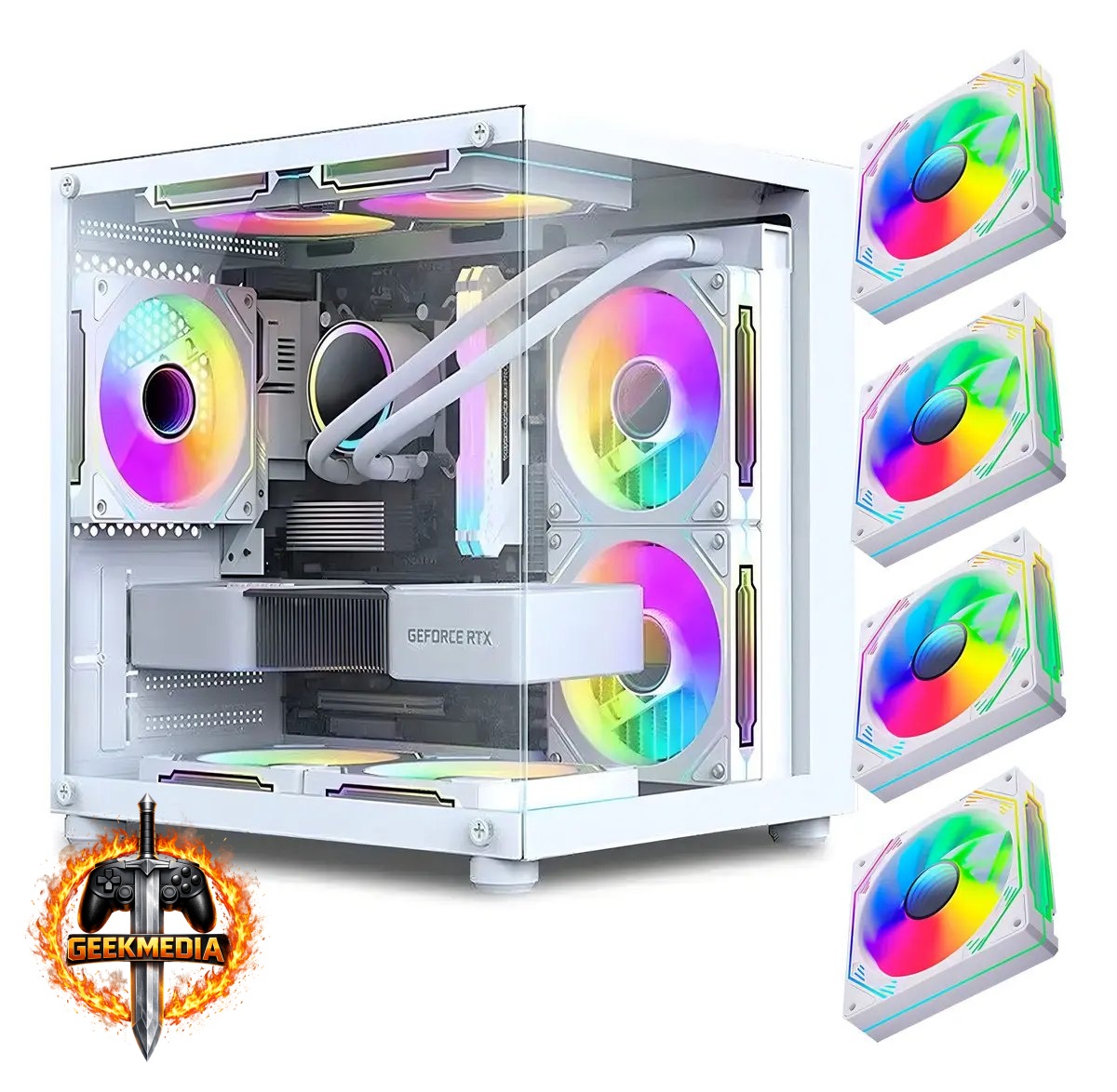 Gabinete Gamer Aquário Com 4 Fans RGB GB1797 Branco
