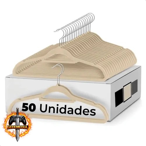 Kit 50 Cabides Adulto Veludo Slim Antideslizante Bege