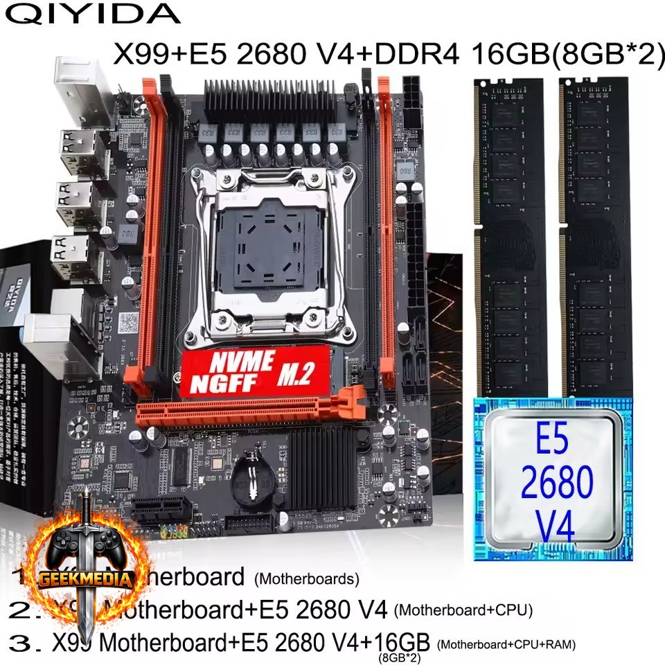 Kit Placa Mãe x99 Xeon Qiyida  e5 2680v4