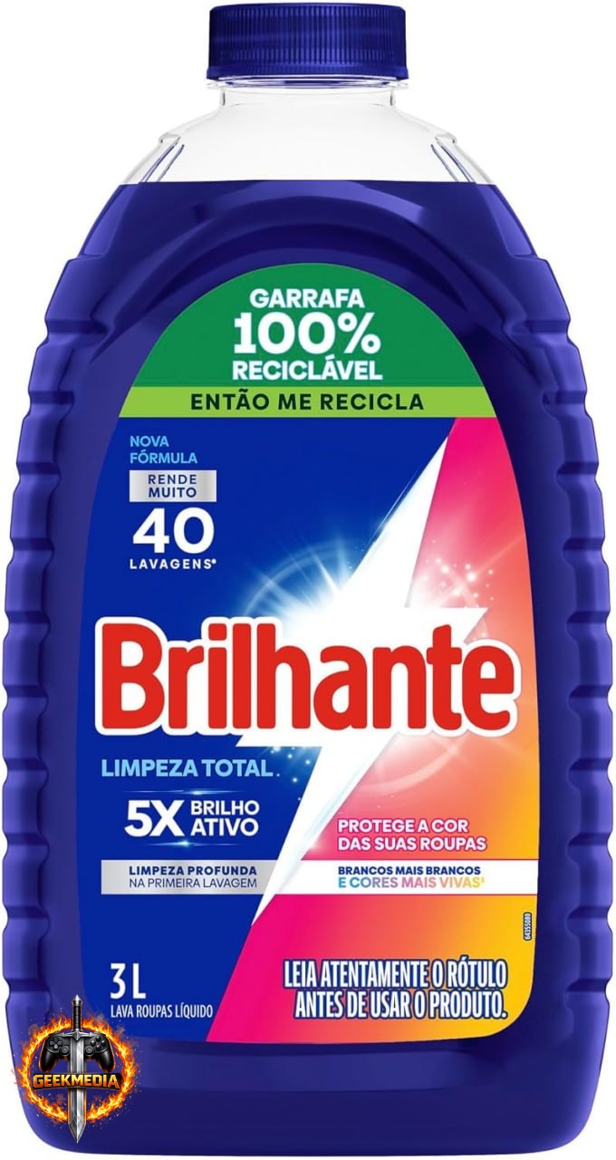 Brilhante Lava Roupas Líquido 3L - Limpeza Total
