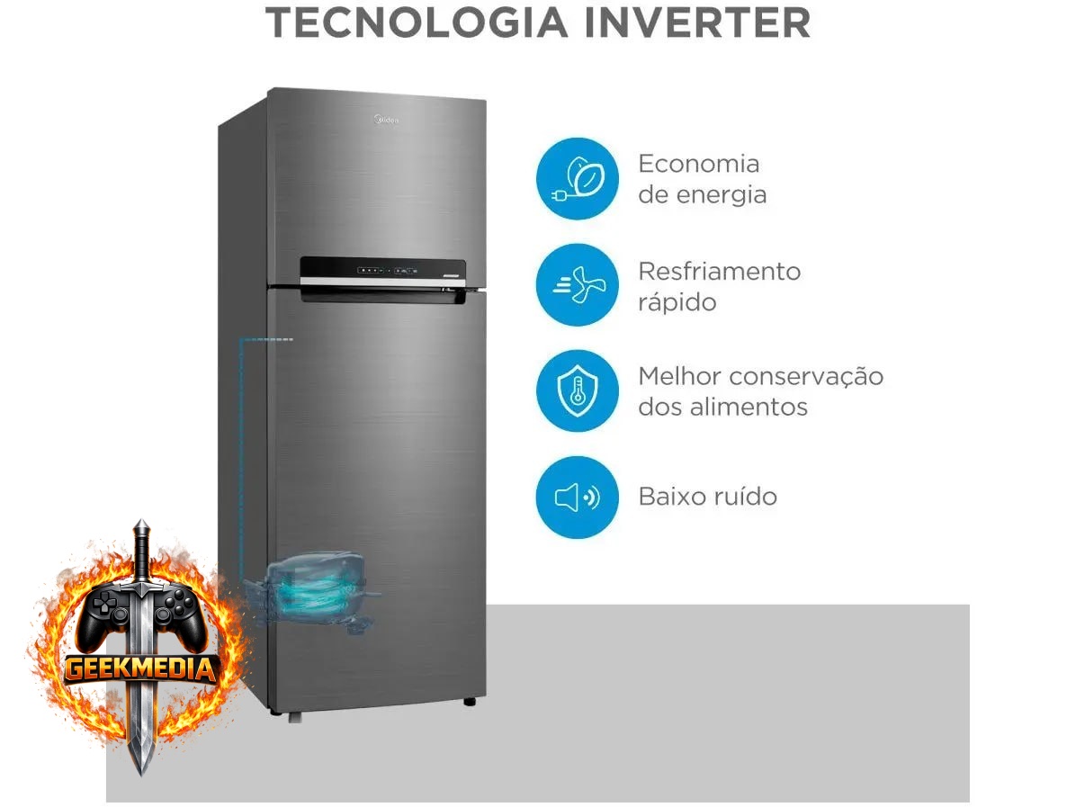Geladeira Midea Frost Free Duplex Inox 394L