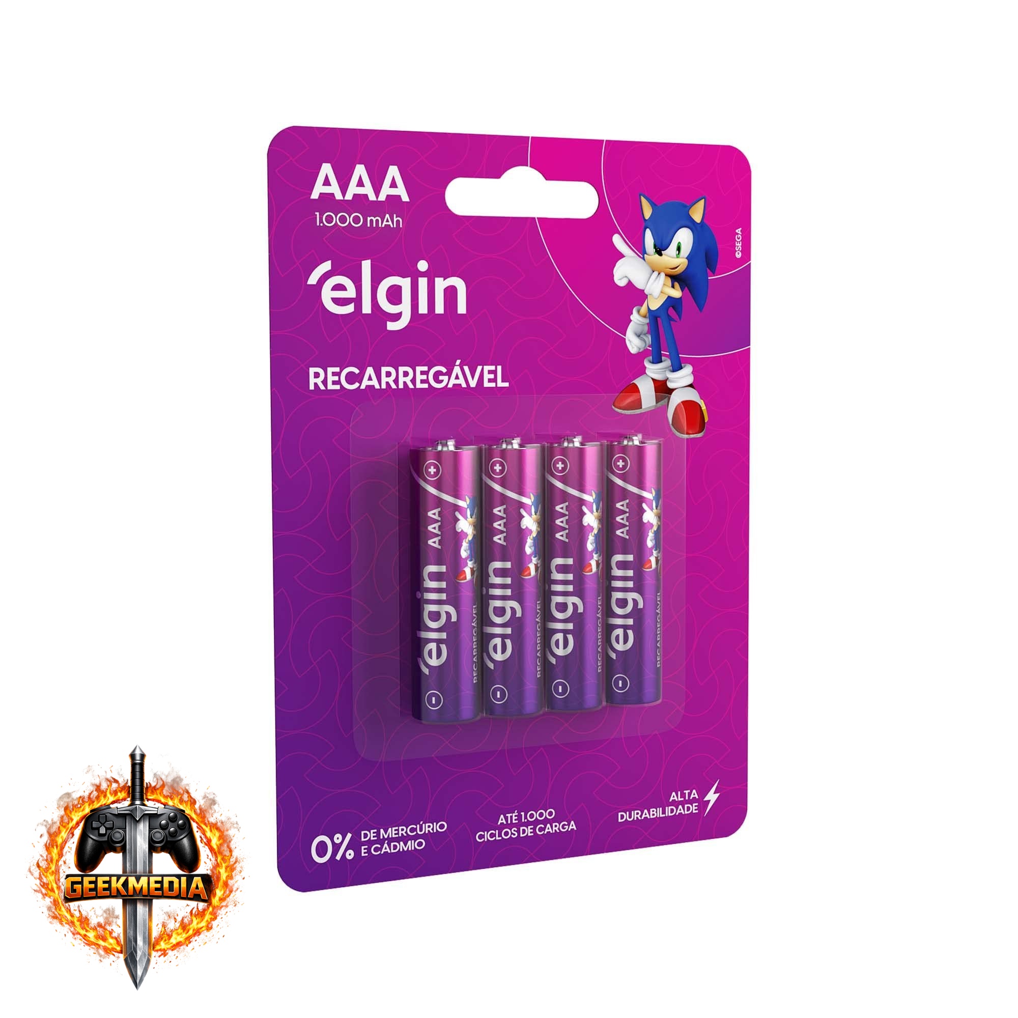 Pilha Recarregável AAA 1000mAh Elgin (4 Unidades)