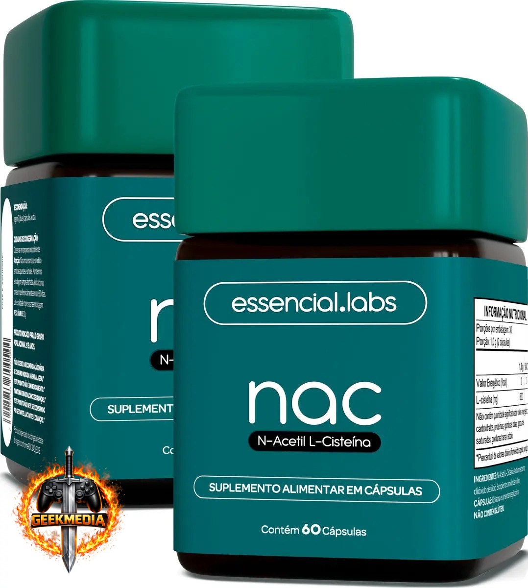 NAC Acetilcisteina 600mg - 120 Cápsulas (2 Potes)
