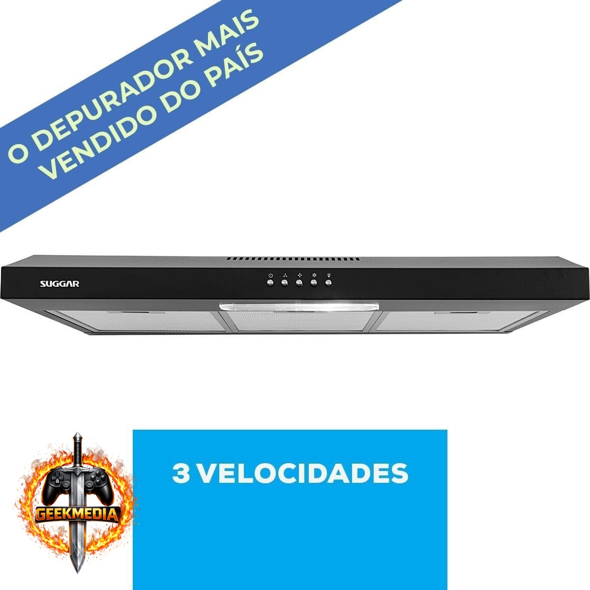 SUGGAR Depurador de Ar 80CM - 3 Velocidades - Preto