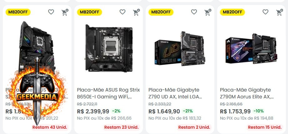 Placa-mãe selecionadas com 20% OFF no KaBuM