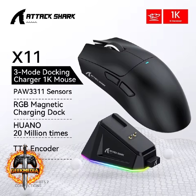 Mouse Gamer Attack Shark x11 Sem Fio com Dock