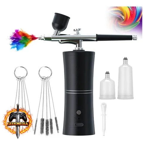 Conjunto Aerógrafo Compressor Portátil Usb Recarregável Preto