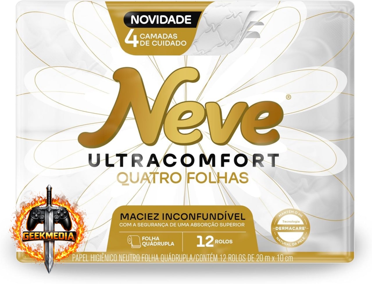Papel Higiênico Neve Ultracomfort Folha Quádrupla 20m - 12 Unidades
