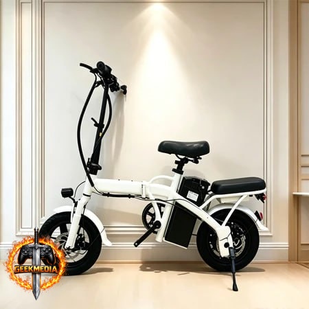 Bicicleta Elétrica Dobrável Branca 400W 48V