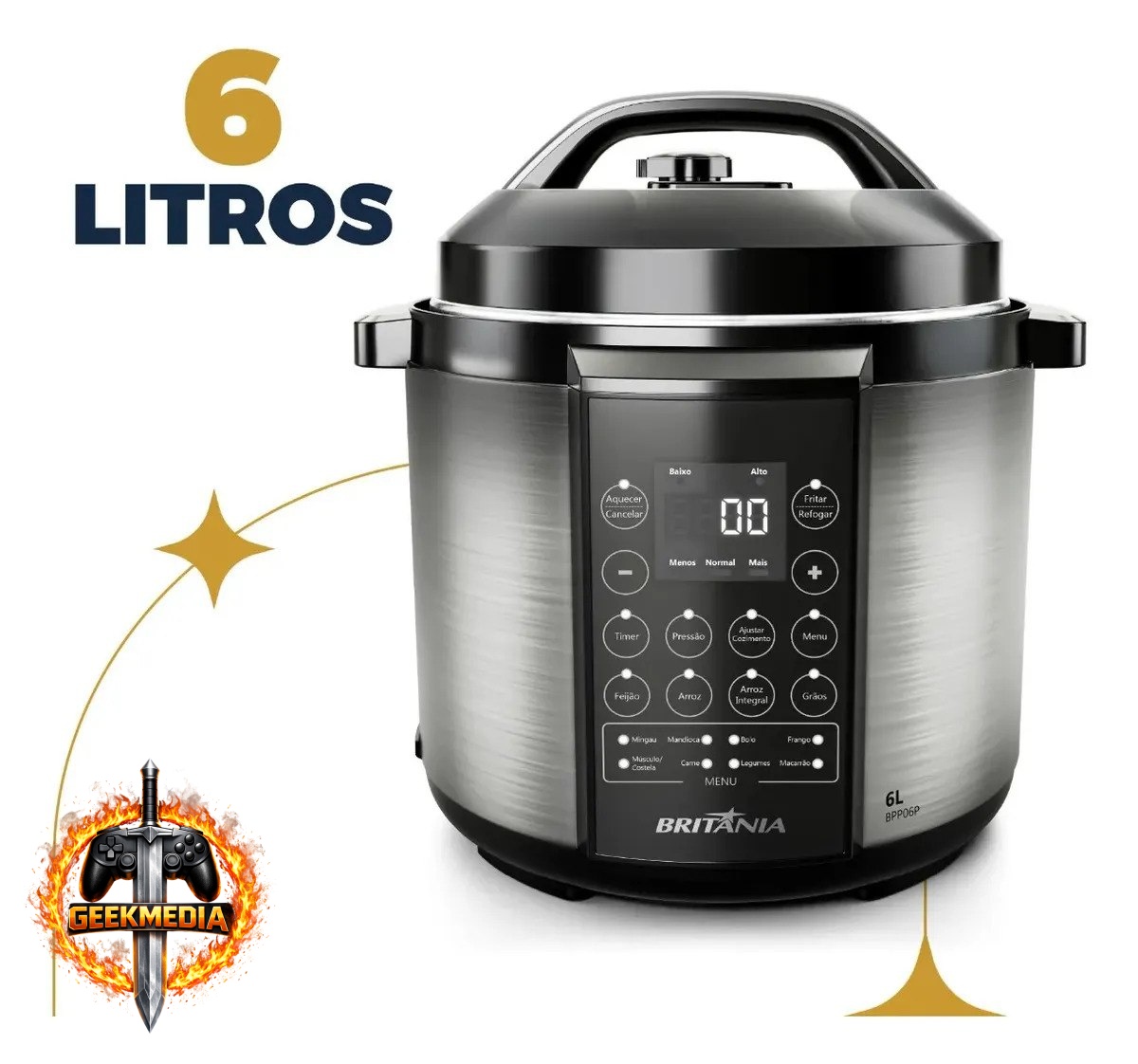Panela de Pressão Britânia Bpp06p Preto Com Inox