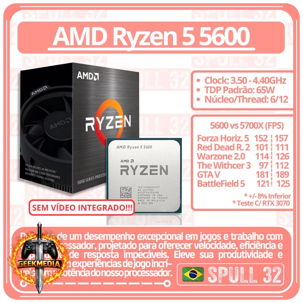 Processador AMD Ryzen 5 5600 (OEM)