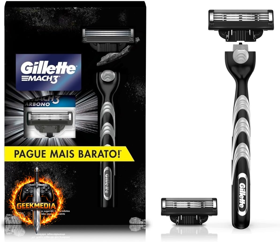 Kit Gillette Mach3 Carbono: 1 Cabo e 2 Refis