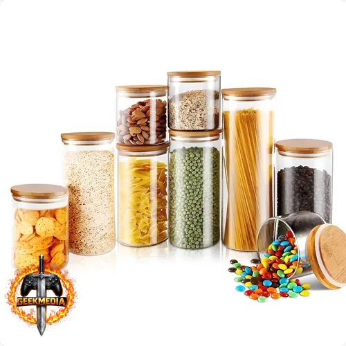 Kit 10 Potes De Mantimentos Herméticos Bambu 200ml