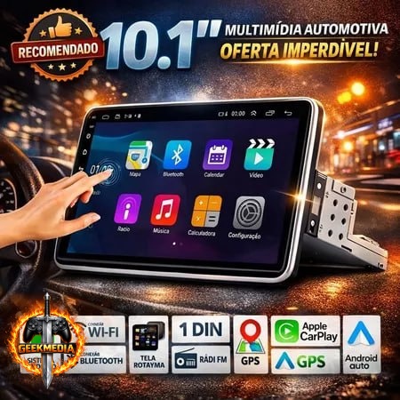 Central Multimídia 10.1” CarPlay Android Auto Sem Fio FullHD