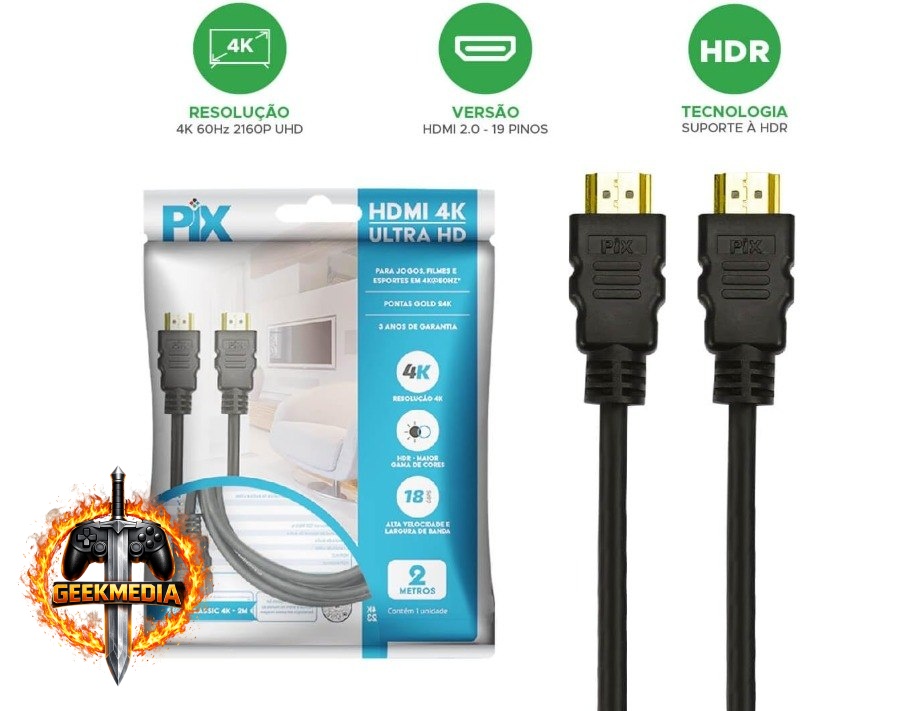 Cabo HDMI 2.0 4K HDR 19P 2M Pix Gold