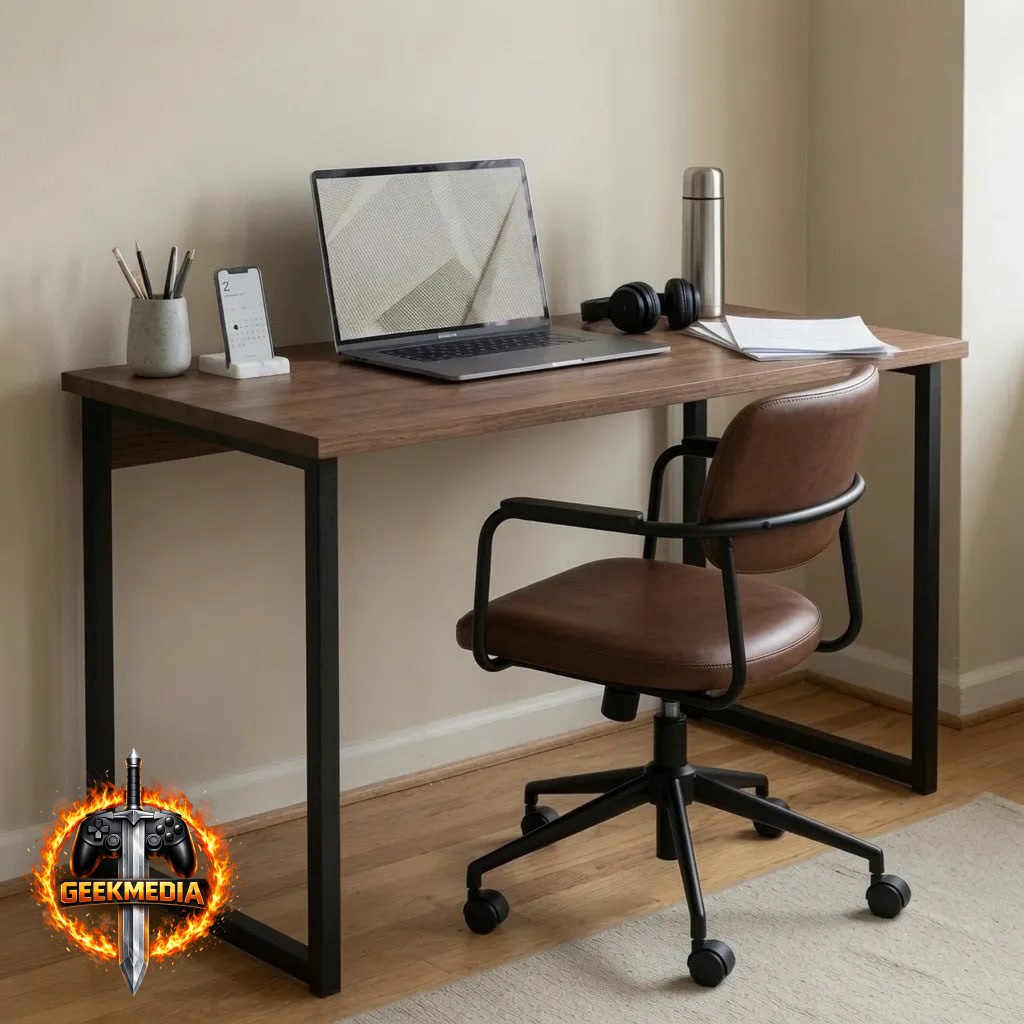 Escrivaninha Industrial 120cm Mesa Estudo Aparador Pés Aço
