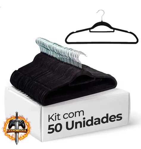 Vittak Kit 50 Cabides Veludo Antideslizante Slim Adulto Preto
