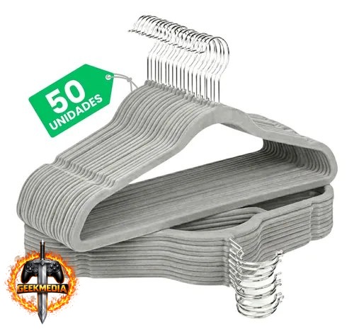 Kit 50 Cabides Veludo Antideslizante Slim Adulto Cinza