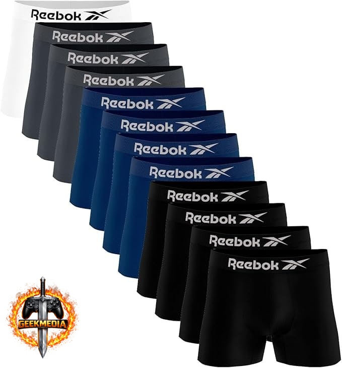 Reebok Kit 12 Cuecas Boxer Masculinas Microfibra Sem Costura