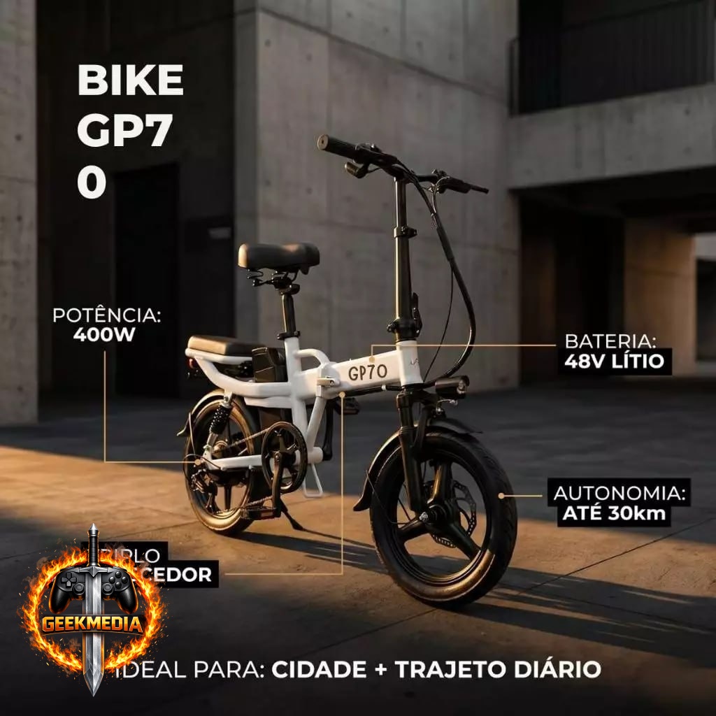 Bicicleta Elétrica Branca Dobrável 400w