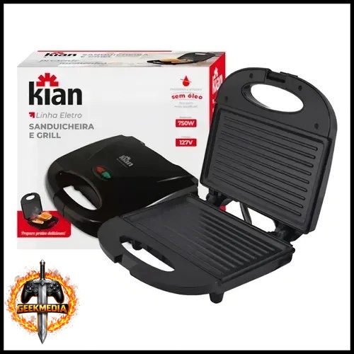 Sanduicheira Grill 2 Em 1 Kian Preta Elétrica 750w