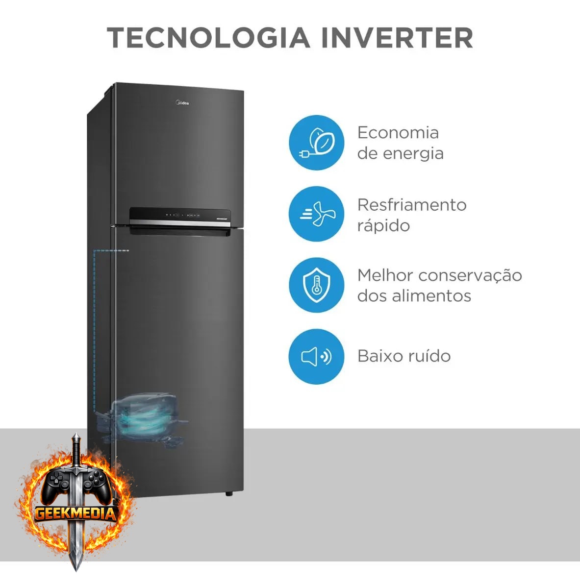 Midea Geladeira Frost Free Duplex 425L Inverter Preta Bivolt