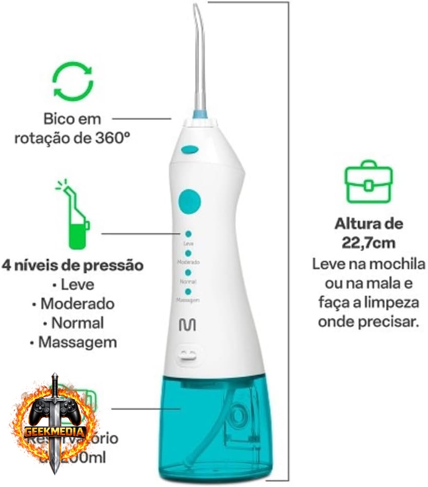 Clearpik Irrigador Oral Recarregável - 200ml - Portátil