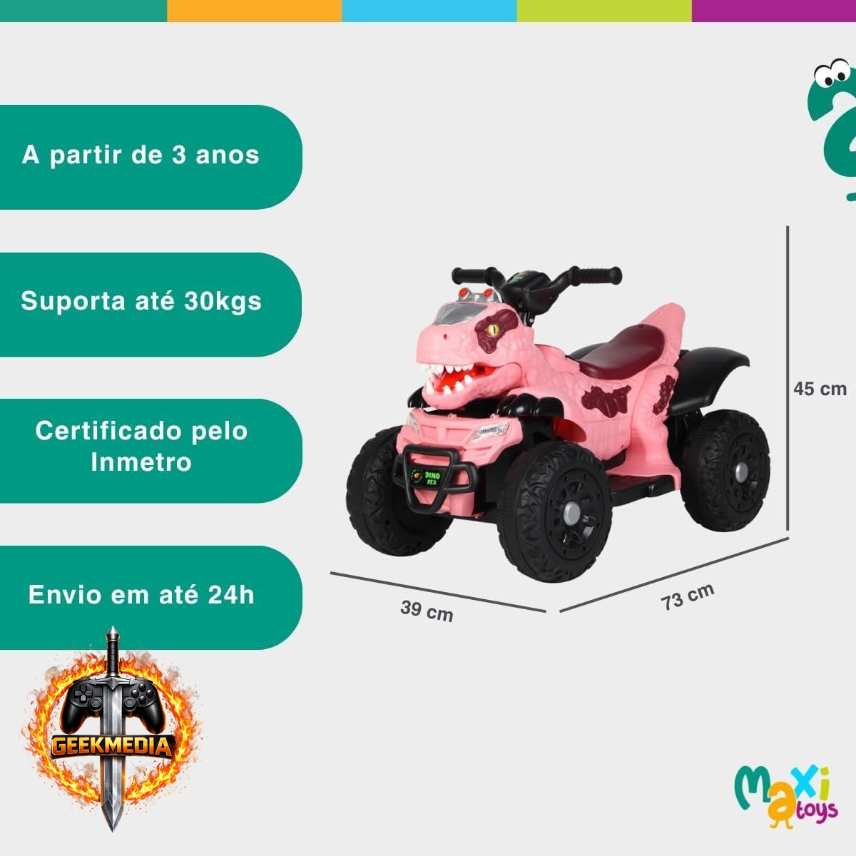 MaxiToys Quadriciclo Elétrico Infantil - Rosa