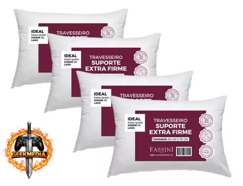 Kit 4 Travesseiros 100% Algodão Fibra Siliconada Extra Firme