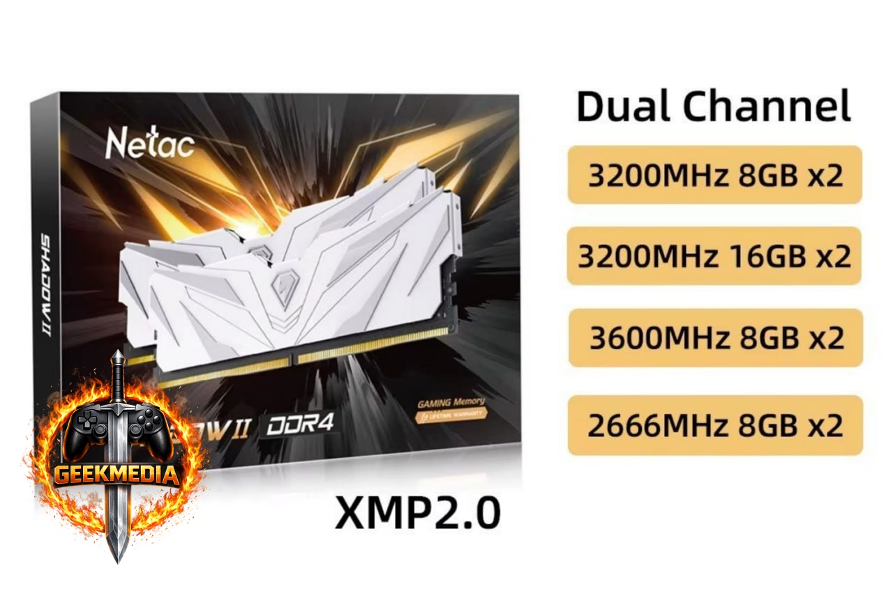 Memória RAM DDR4 Netac 2x8GB 3200MHz Shadow II