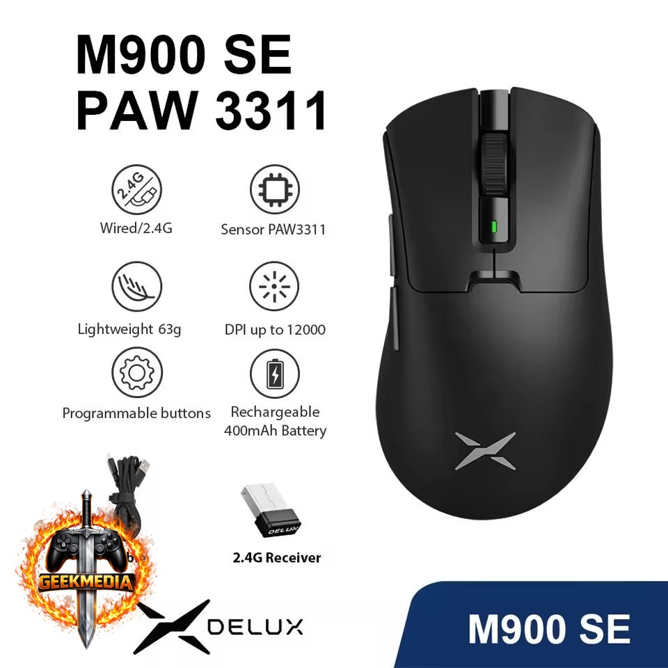 Delux M900 SE Mouse Gamer Sem Fio PAW3311 12000DPI