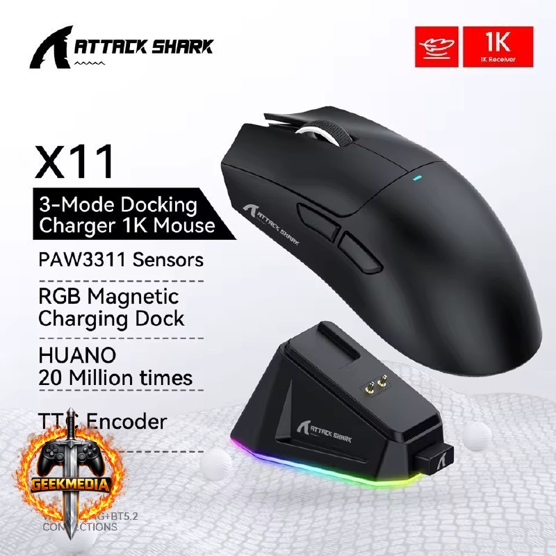 Mouse Gamer Attack Shark x11 Sem Fio com Dock