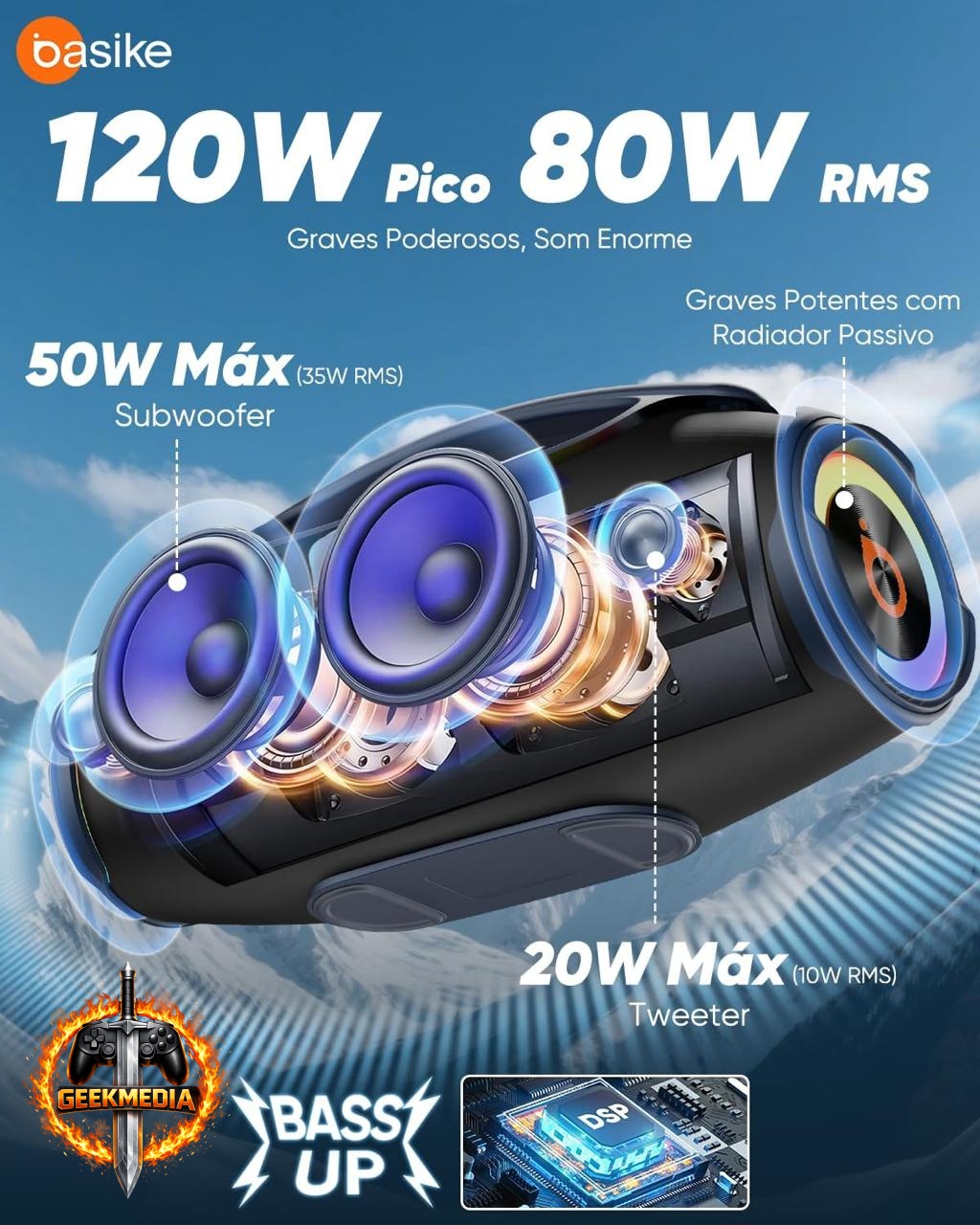 Caixa de Som Basike 80W RMS