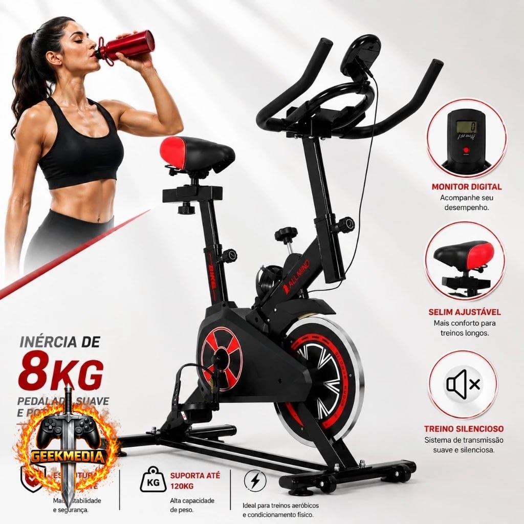 Bike Ergométrica 8kg Fitness com Painel Digital