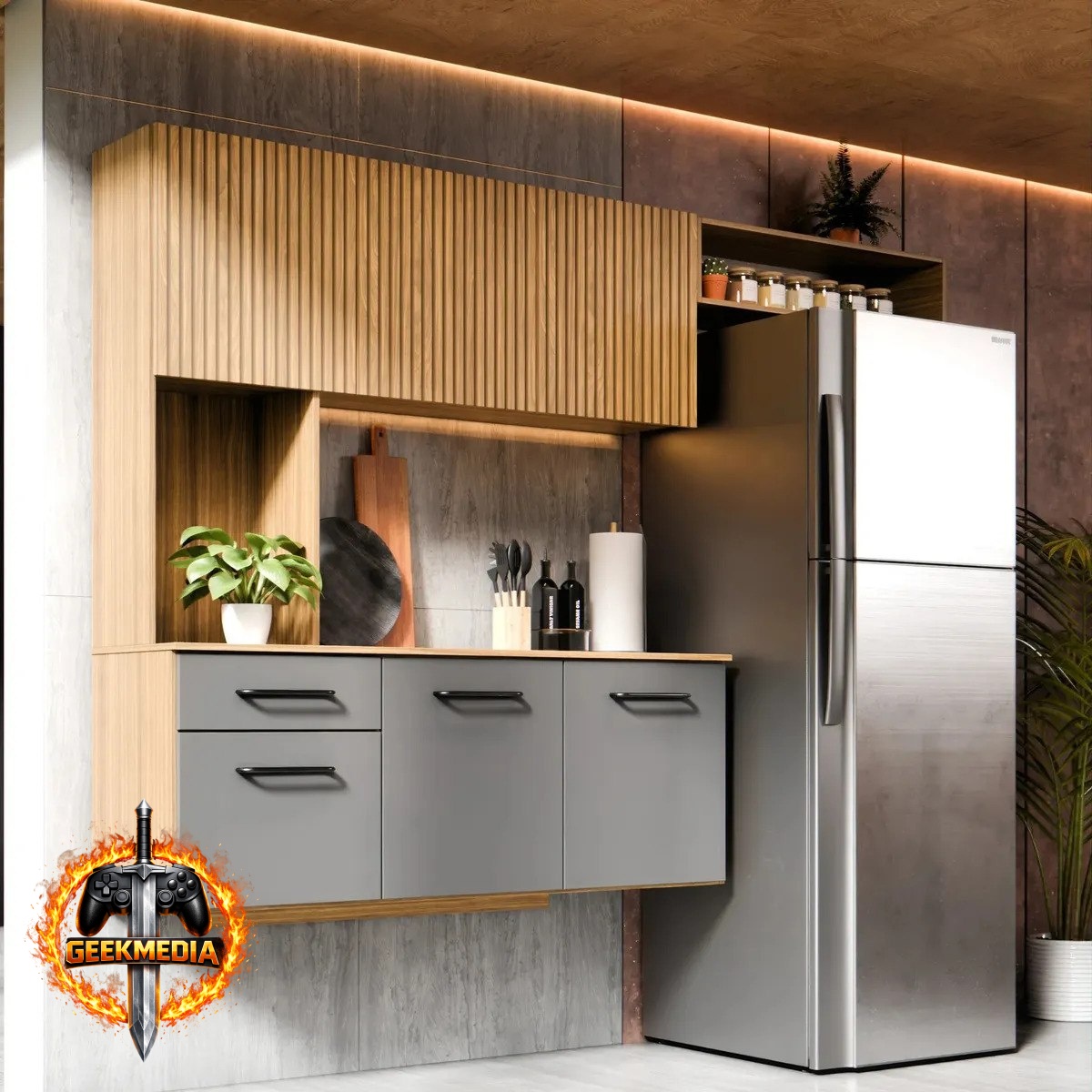 Armário de Cozinha Compacta com Balcão e Nicho