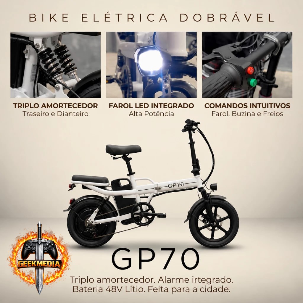 Bicicleta Elétrica Dobrável 400W Branca