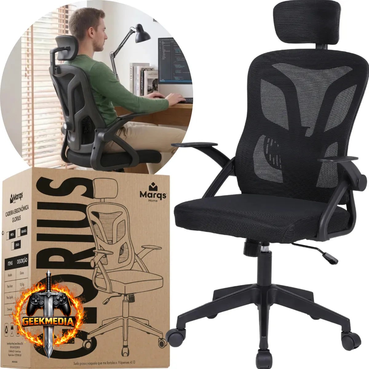 Cadeira Escritório Ergonômica Nr17 Glorious Marqs Home