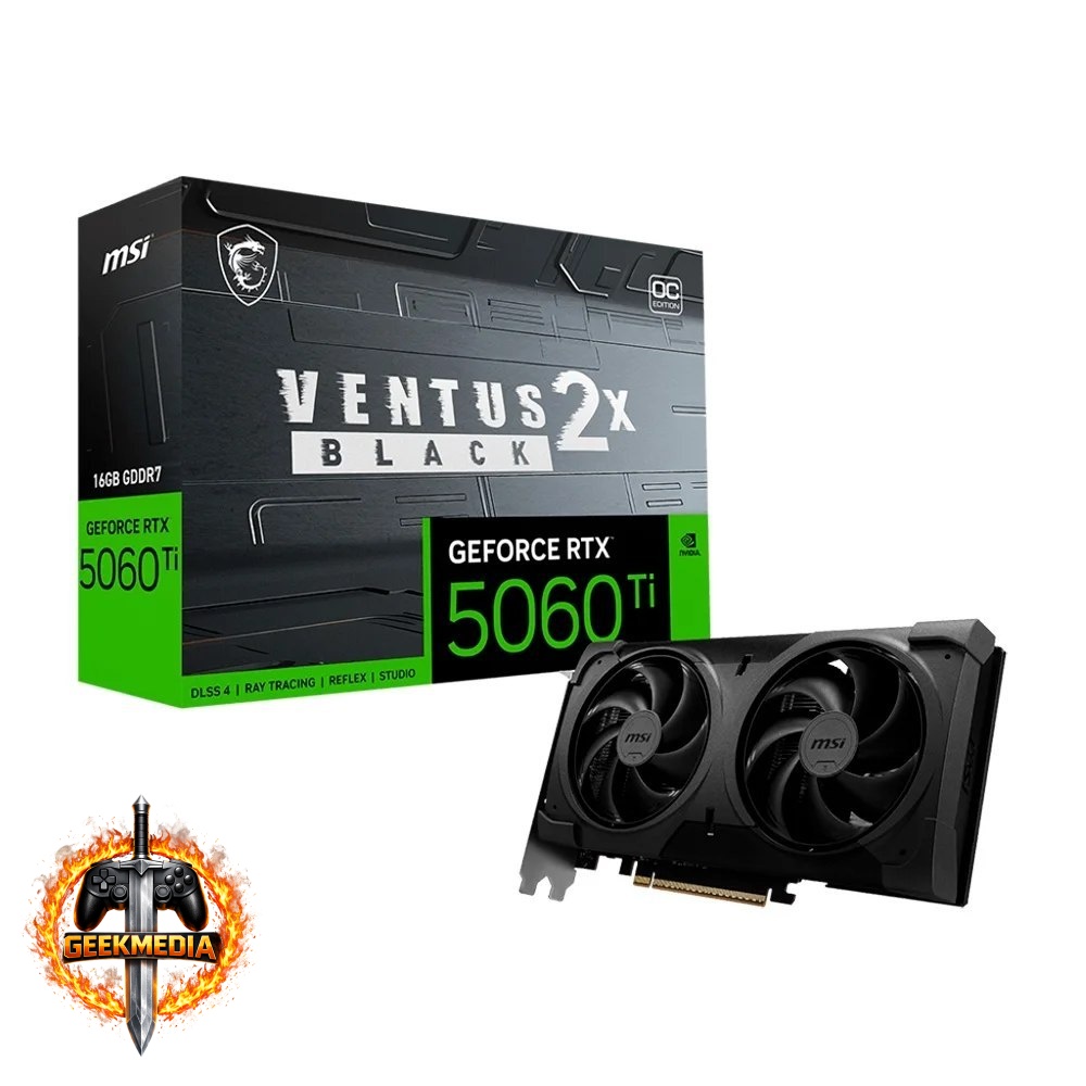 Placa de Vídeo NVIDIA GeForce MSI RTX5060TI Ventus OC Black Plus 2X 16GB