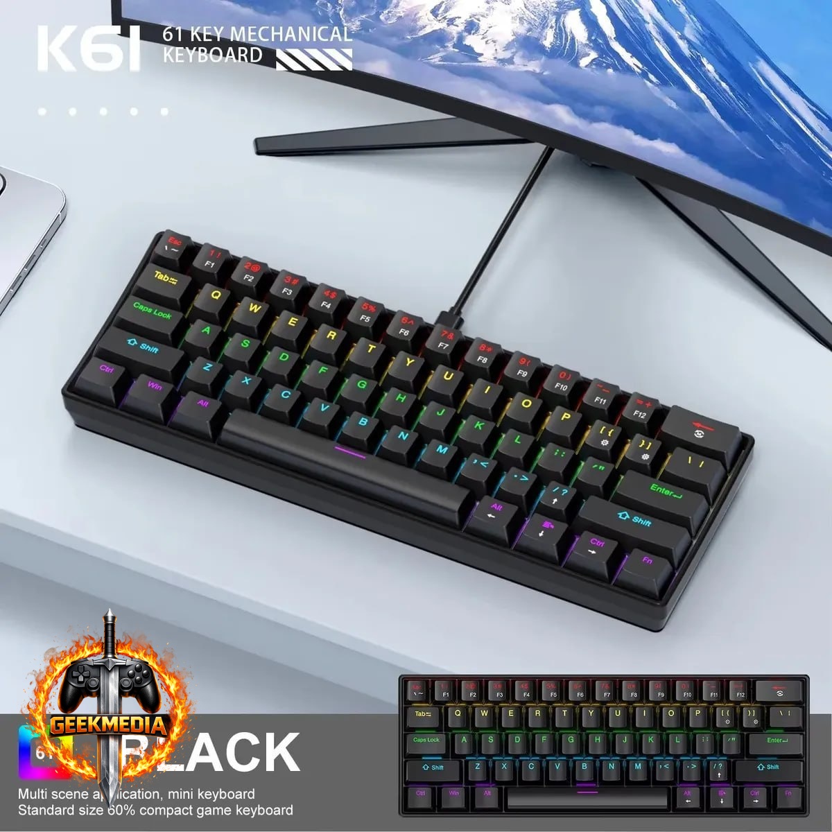 Teclado Mecânico Gamer Apayado K61 60% RGB Com Fio