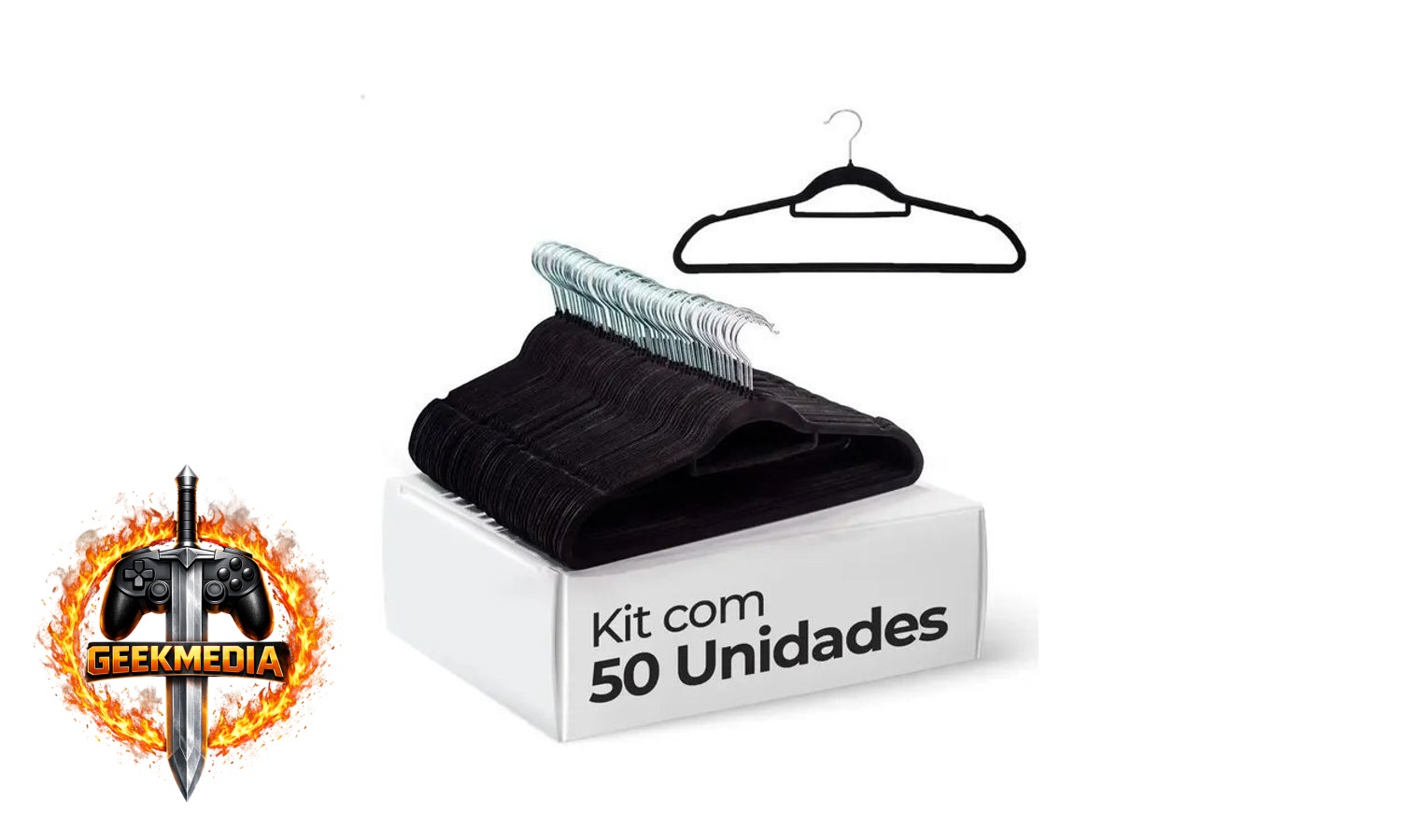 Vittak Kit 50 Cabides Veludo Antideslizante Slim Adulto Preto