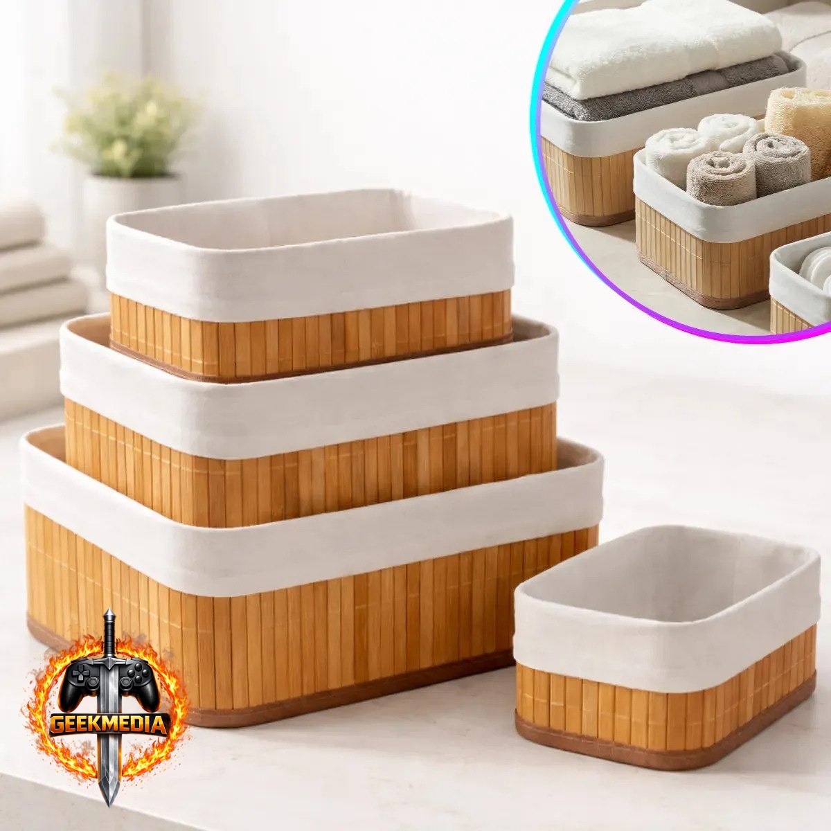 Kit 3 Cestos Bambu Organizador