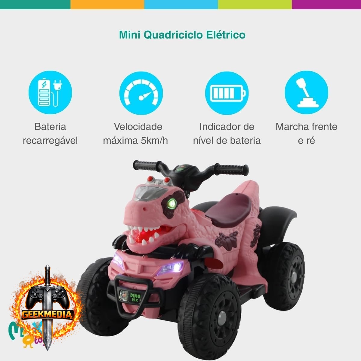 Quadriciclo Elétrico Infantil Dino MaxiToys - Rosa