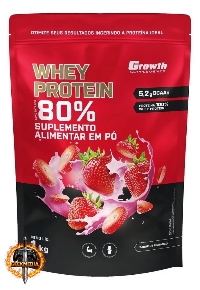 Whey Protein Concentrado 1kg Growth Supplements Morango