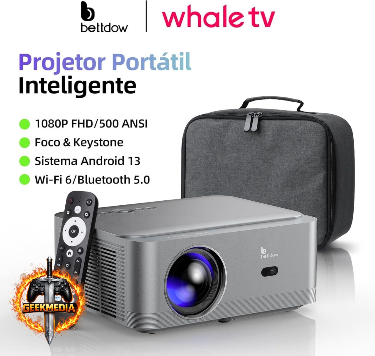 Projetor Bettdow 4K 8K 18000 Lumens - HD 1080p Nativo