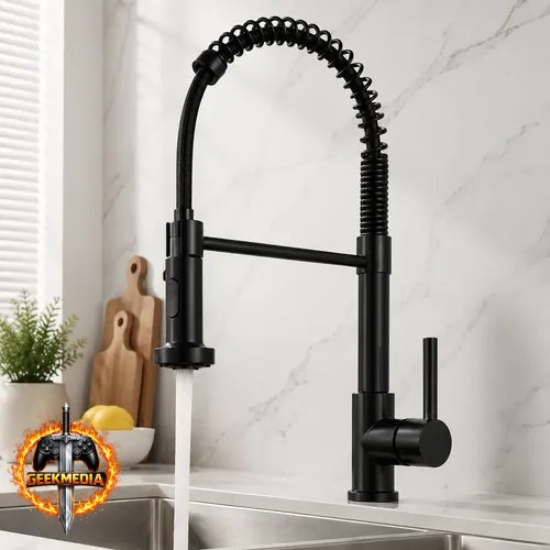 Torneira Cozinha Gourmet Bancada Flexível Monocomando Pia Preto Fosco